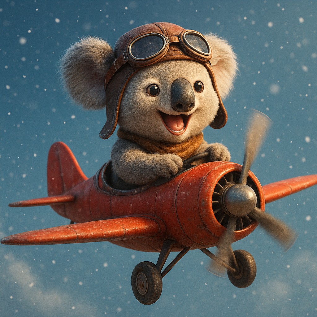 লাল রঙের প্রপেলার বিমানে আকাশে উড়ে যাচ্ছে কার্টুন-শৈলীর পাইলট, jaya777