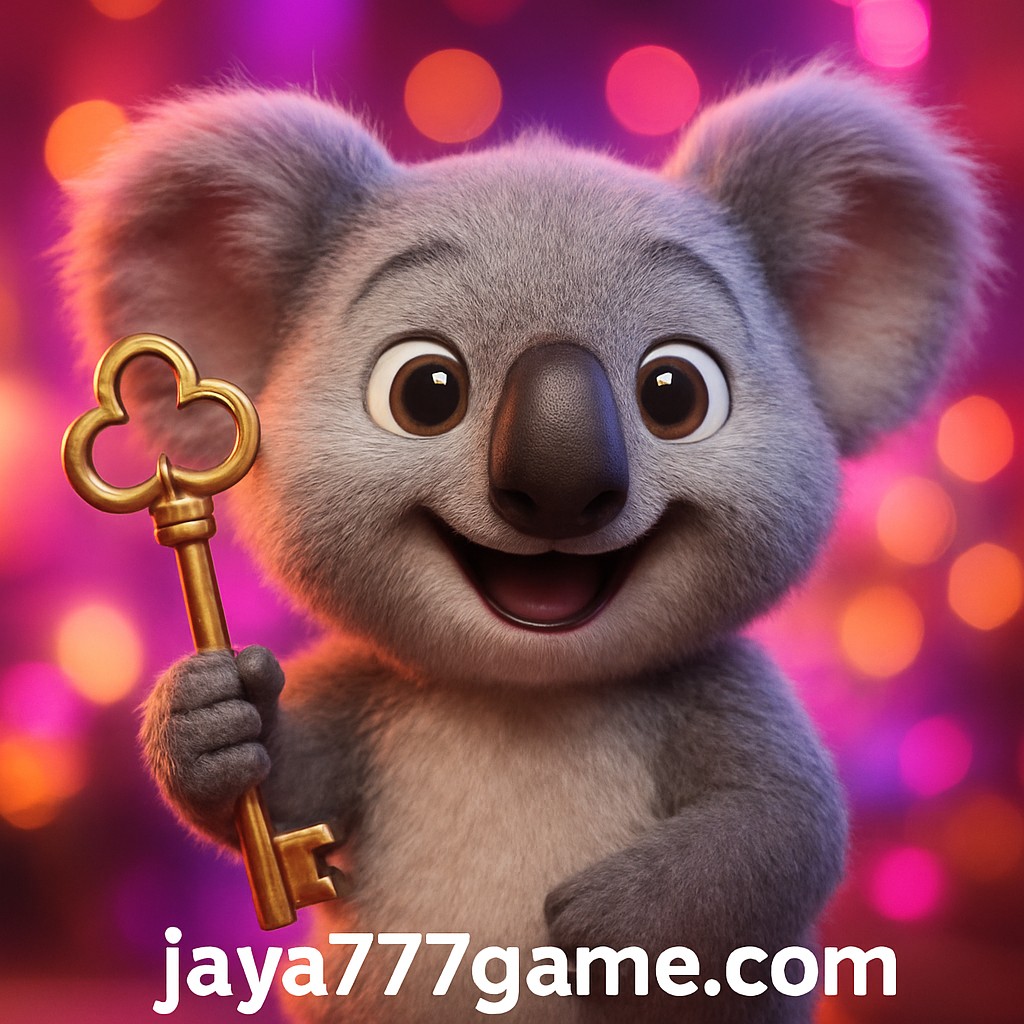 উজ্জ্বল গেমিং পটভূমিতে jaya777-র সোনালি চাবি ধরে খুশি একটি চরিত্র